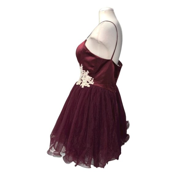 Hebeos Burgundy Tulle Short Party Dress Size Sz XL Womens Lace Appliqué Spaghett - Picture 9 of 9